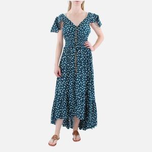 Tiare Hawaii Teal Floral Button-Front Swim Coverup